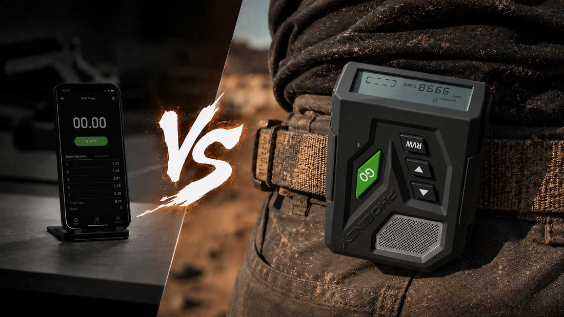 Shot timer app compared with PHOBINEY dedicated hardware shot timer